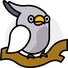 Flat style Cockatoo bird sitting tree branch icon or symbol.