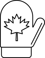 Maple Leaf Print on Mitten Icon. Line Art Sign or Symbol.