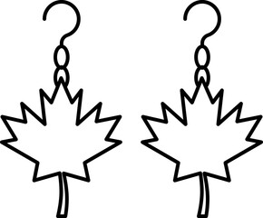Maple Leaf Earrings Icon in Black Line Art.