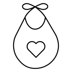Heart shape on baby bib icon in line art.