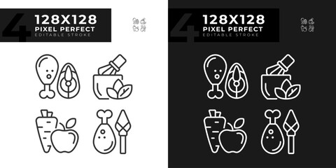 2D pixel perfect simple collection of dark and light icons representing allergen free, editable thin linear illustration.