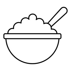 Black line art illustration of Spoon in food pot icon.