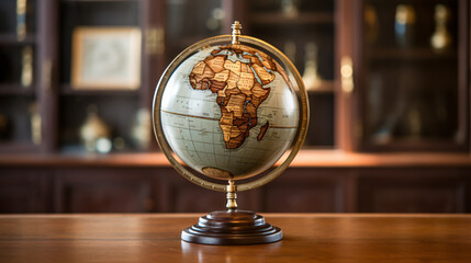 Fototapeta na wymiar An old brown vintage globe on a small stand