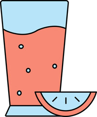 Red And Blue Color Watermelon Juice Glass Icon In Flat Style.