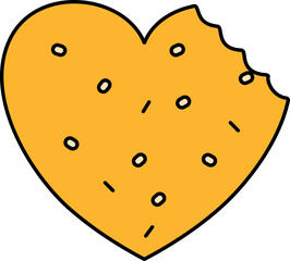 Heart Shape Cookie Bite Icon In Yellow Color.