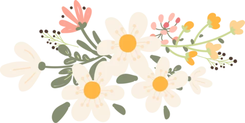 Fototapeten cute simple daisy wild flower bouquet wreath frame © Unchalee