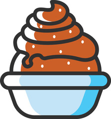 Ice cream cup icon in brown and blue color.