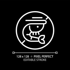 2D pixel perfect editable white shrimp free icon, isolated vector, thin line illustration representing allergen free.
