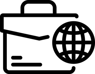 Briefcase with Globe icon in Black Line Art.