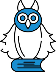 Owl Sitting On The Book In Blue And White Color.