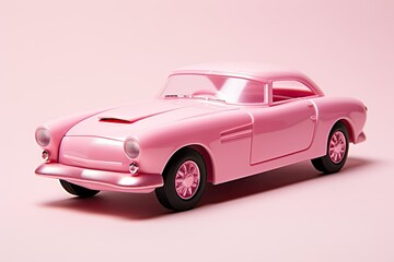 Pink retro car on a pink background. 3d rendering. 3d illustration. ai generative