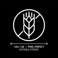 2D pixel perfect editable white gluten free icon, isolated vector, thin line illustration representing allergen free.