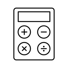 Calculator icon or symbol in black line art.