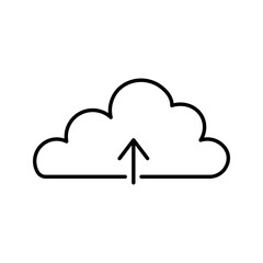 Cloud uploading icon in black line art.