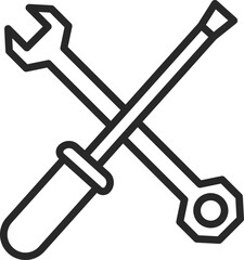 Cross Wrench with Screwdriver Icon in Line Art.