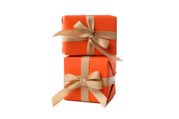 PNG,gifts in orange wrapping, isolated on white background