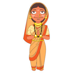 Beautiful Marathi Woman Standing in Namaste Pose.