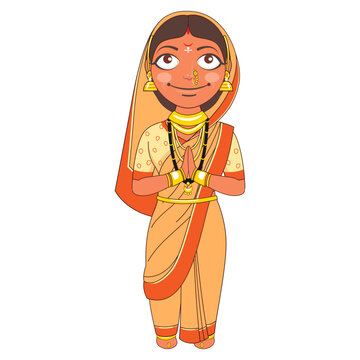Beautiful Marathi Woman Standing in Namaste Pose.