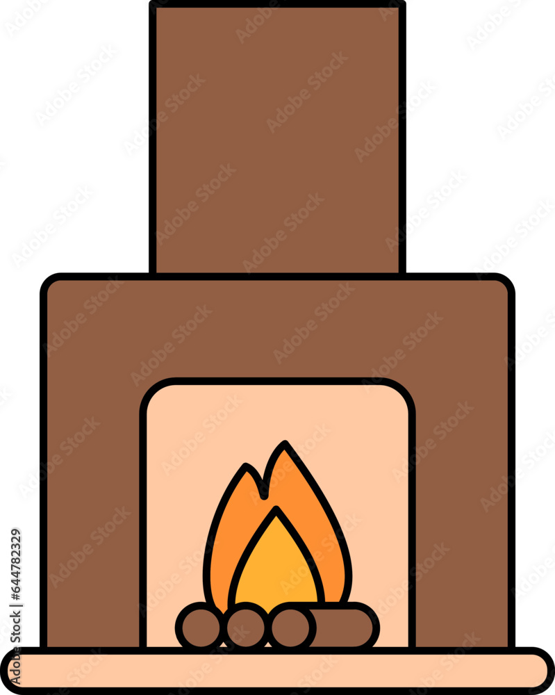 Canvas Prints Flat Style Chimney Or Fireplace Icon In Brown And Peach Color.