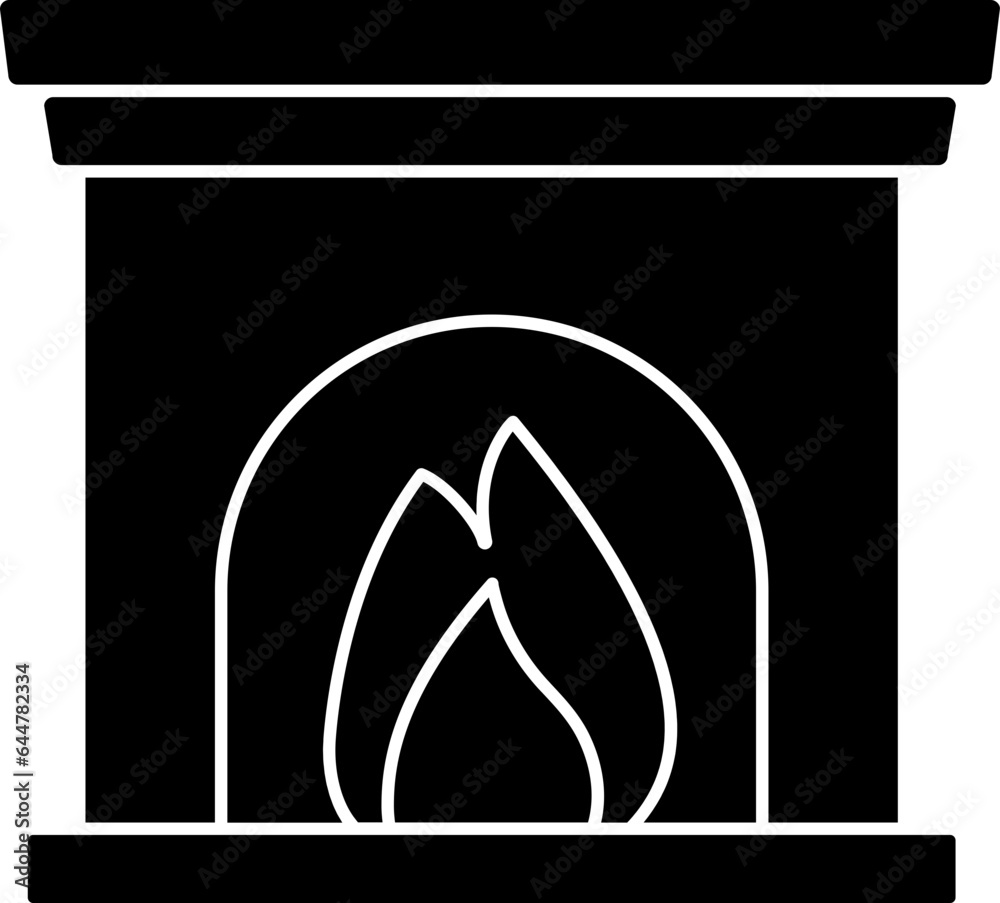 Sticker Vector Illustration of Fireplace Or Chimney In Black And White Color.