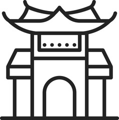 Flat Style Chinese Temple Icon in line Art.