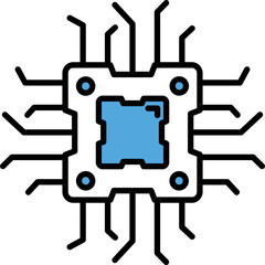 Flat Style Microchip Icon in Blue and White Color.