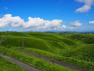 The Five Peaks of Aso, as seen from Daikanbo, are said to resemble a Buddha lying down