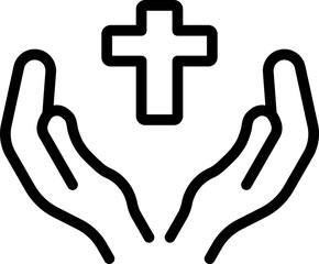 Christian Prayer Hands Icon in Line Art.