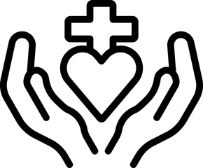Two Hand with Christian Cross Icon in Stroke Style.