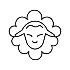 Cartoon sheep face icon in black line art.