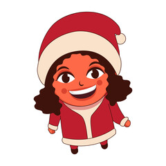 Cheerful Girl Wearing Woolen Clothes With Santa Hat On White Background.