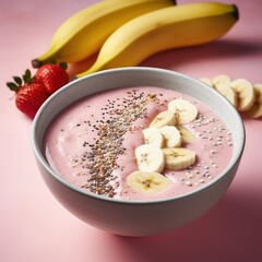 smoothie bowl made from fresh fruits. Chia seeds, banana, nuts, strawberries. breakfast. proper nutrition. natural vitamins