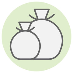 White Sack bags icon on green round background.