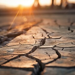 Obraz premium dry land. cracks in the soil. drought. plants don't grow. bad harvest