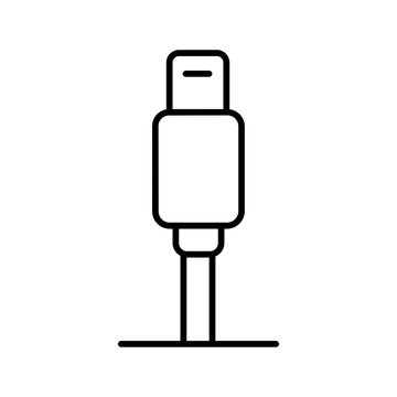 recommend clip art: Black line art illustration of USB cable connector icon.