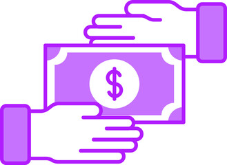 Hand to hand money exchange icon or symbol.