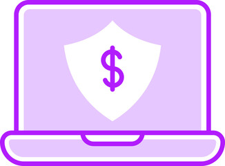Money insurance or financial security shield in laptop screen icon.