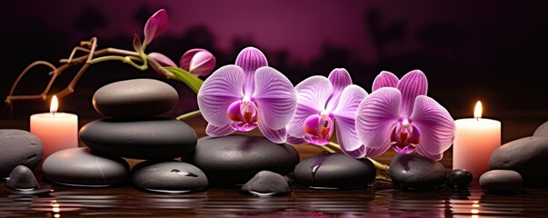 spa and wellness wallpaper with orchid flower stones and candle