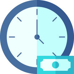 Time Is Money Icon In Blye And Cyan Color.