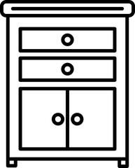 Cabinet or Drawer Icon in Black Thin Line Art.