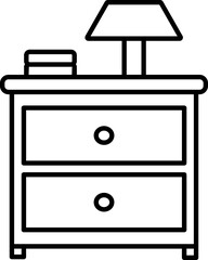Bedside Table or Drawer Icon in Black Line Art.