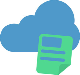 Cloud With Paper Icon In Blue And Green Color.