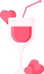 Vector Illustration of Love Drink Glass With Straw Icon in Flat Style.