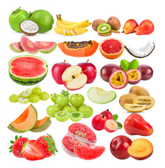 coconut; banana; kiwi; pear; guava; papaya; Grapefruit; watermelon; apple; ; star gooseberry; melon; Indian Gooseberry; Strawberry; Rose apple; plum on transparent 