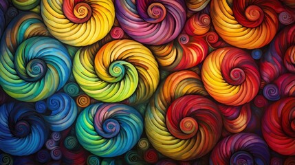 Diverse Spirals: Spirals of varying thicknesses and colors intertwining in unity