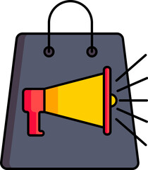 Illustration of megaphone with shopping bag icon for advertising icon.