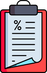 Percentage document paper on clipboard icon in flat style.