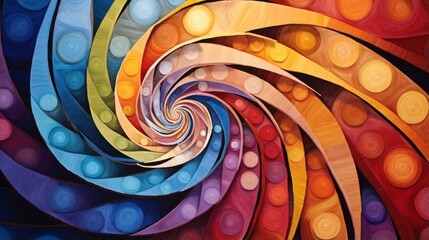 Diversity Spirals: Spirals of various sizes and colors converging, celebrating differences
