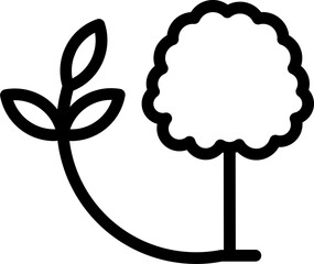 New plant germination with tree icon in black line art.