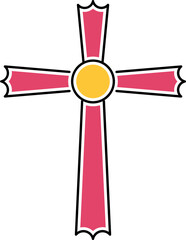 Jesus cross icon in red and yellow color.